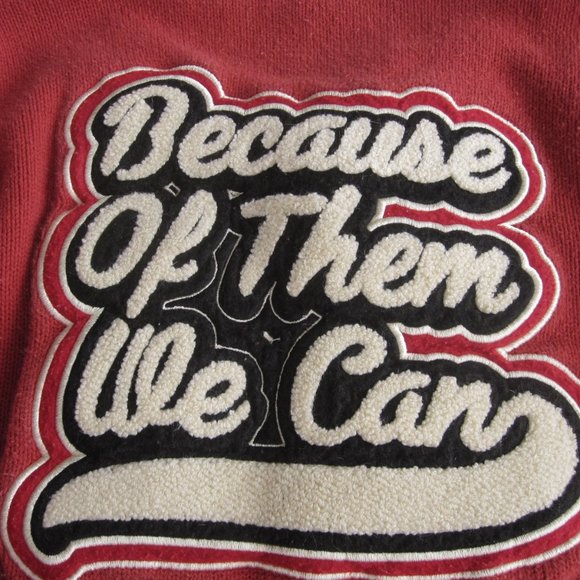 Because Of Them We Can Tuskegee Varsity Cardigan Sweater M Coral Chenille Letter - Picture 2 of 8